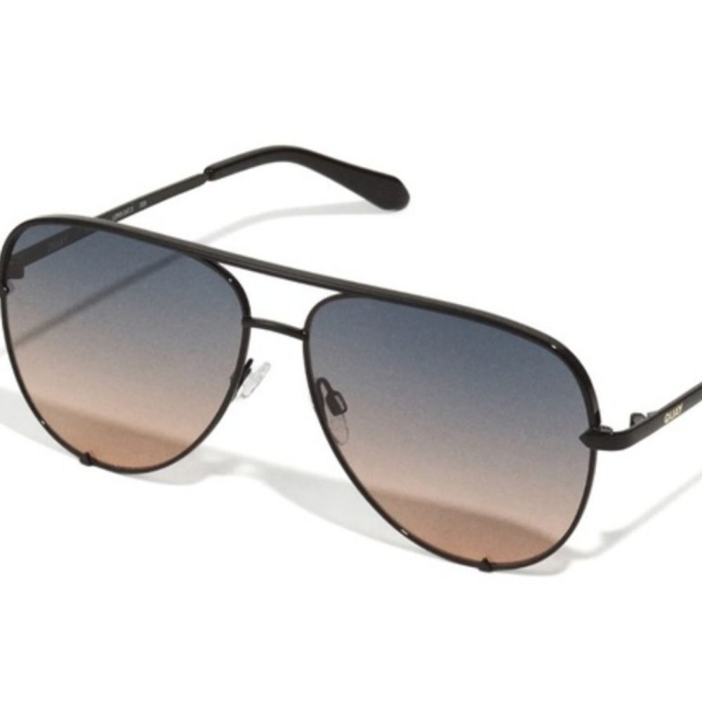 Quay Australia High Key Aviator Sunglasses- Black Frame/Grey Coral Gradient Lens